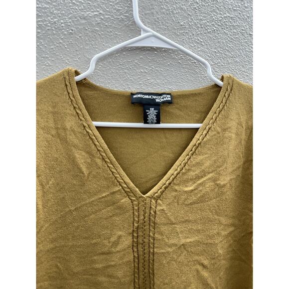 Norton Mcnaughton Womens Sweater Plus Size 1X Brown 3/4 Sleeve Fringe - Picture 3 of 12